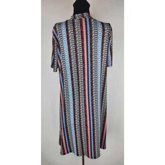 BCB Generation Dress Womens L Striped mock neck boho shift funky fun festival - Picture 7 of 11
